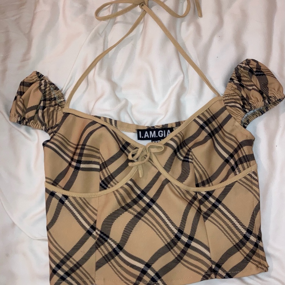 I AM GIA Plaid Caramel Top